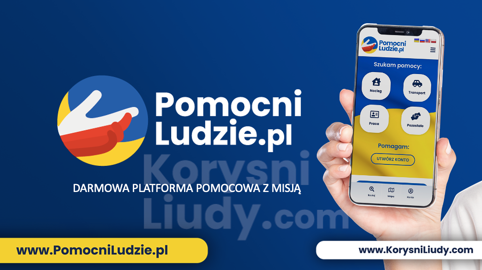 Polish free aid platform Pomocniludzie.pl connecting volunteers with people in need from Ukraine